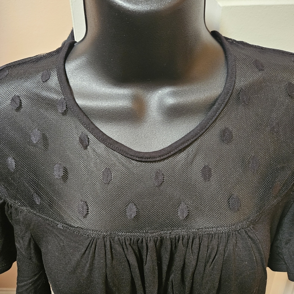 New York & Company Black Sheer Polka Dot Top - Picture 3 of 12